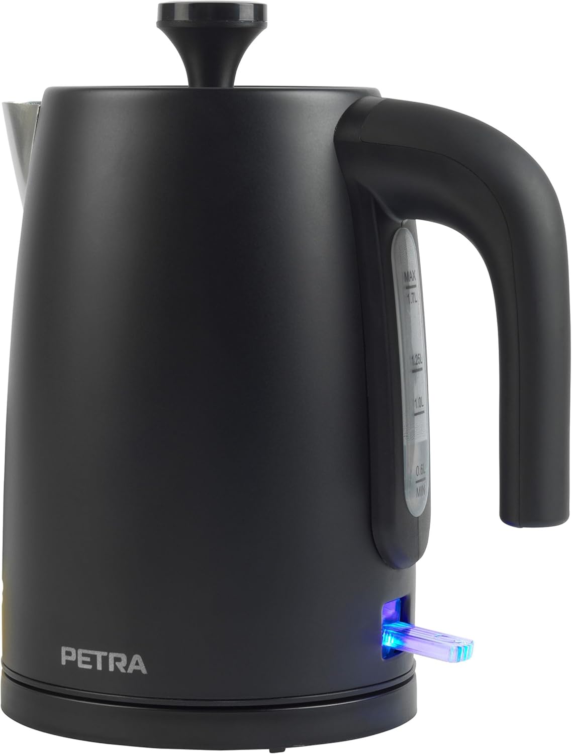 Petra PT5632MBLKVDE Electric Kettle - BPA-Free, Fast Boiling, Window with Water Level Indicator, Anti-limescale Filter, Boil Dry Protection, Strix Controller, Swivel Base, 1.7 L, 3000 W