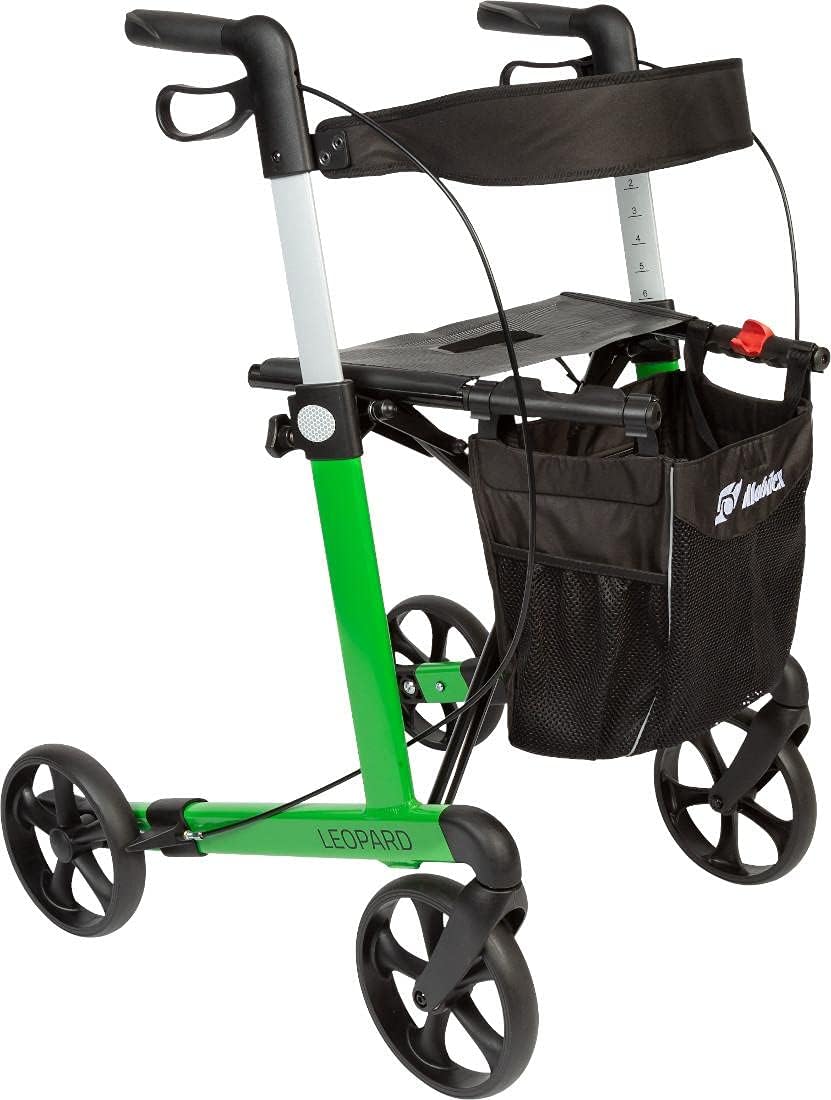 FabaCare Leopard Rollator with Sanding Brake and Soft Wheels, Lightweight Rollator, Foldable, Full Equipment, up to 150 kg, Green