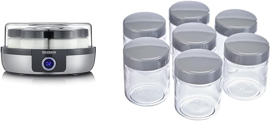 SEVERIN Yoghurt Maker, Digital Yoghurt Machine with 5 Automatic Programmes for Homemade Yoghurt & Replacement Glasses for Yoghurt Maker