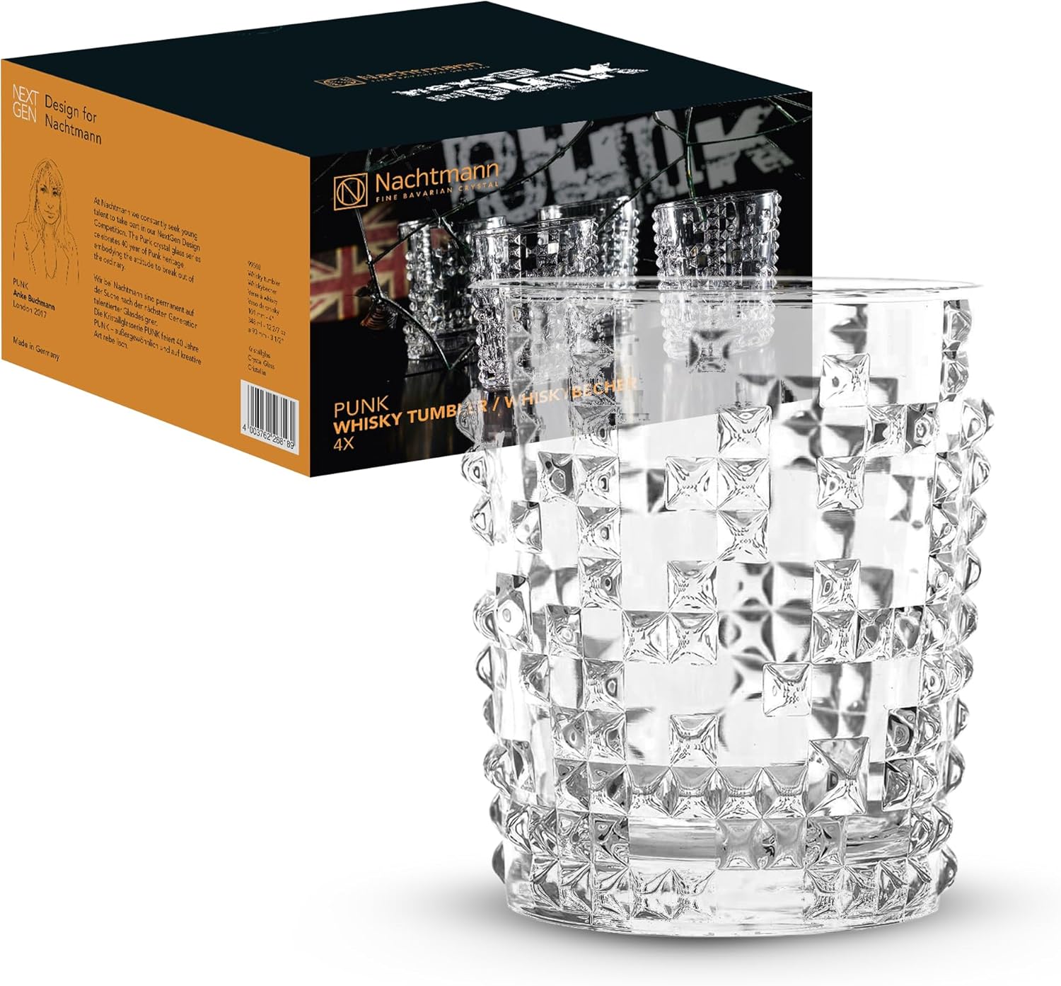 Nachtmann Whiskey Glasses, Set of 4, Crystal, 348 ml, Punk, 99503