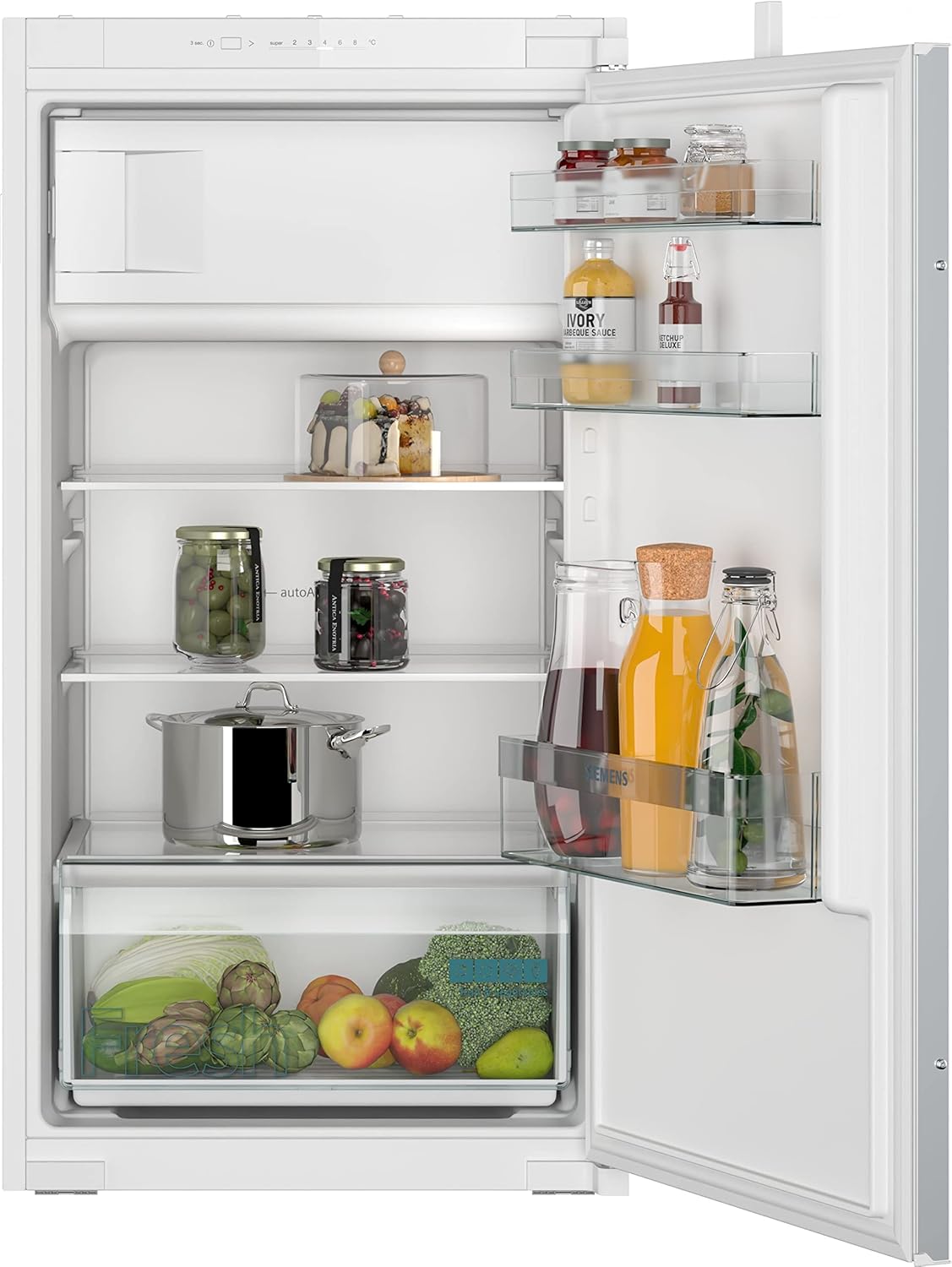 SIEMENS KI32LNSE0 iQ100 Built-in Fridge with Freezer Compartment 102 x 56 cm, 132 L Cooling, 15 L Freezer, FreshBox, LED Lighting, SuperCooling, AutoAirflow