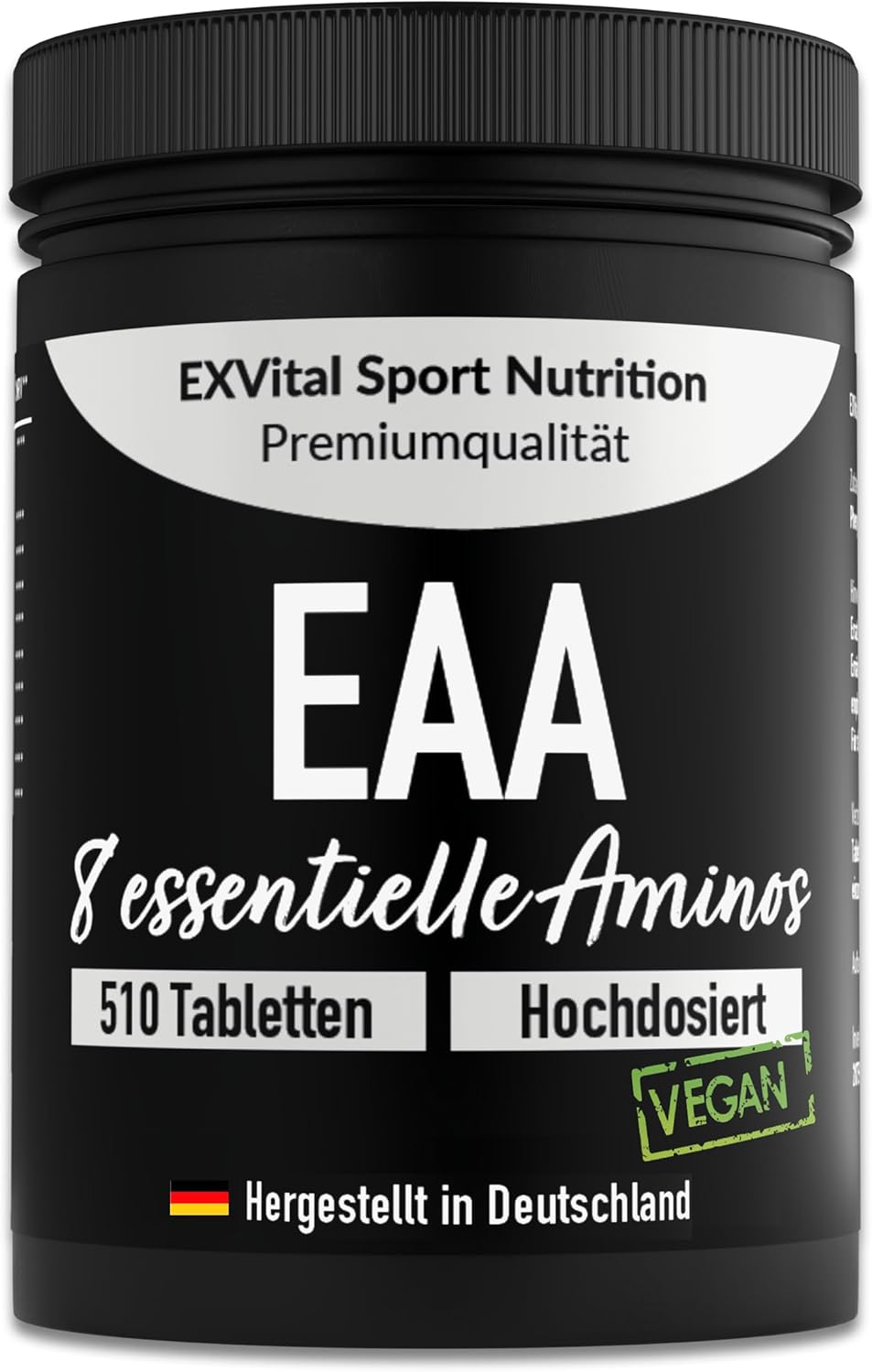 EXVital EAA Tablets with 1036 mg per Tablet - 510 Tablets, All 8 Essential Amino Acids EAAs Multi Amino High Dose - Vegan Bottled in Germany - No Additives