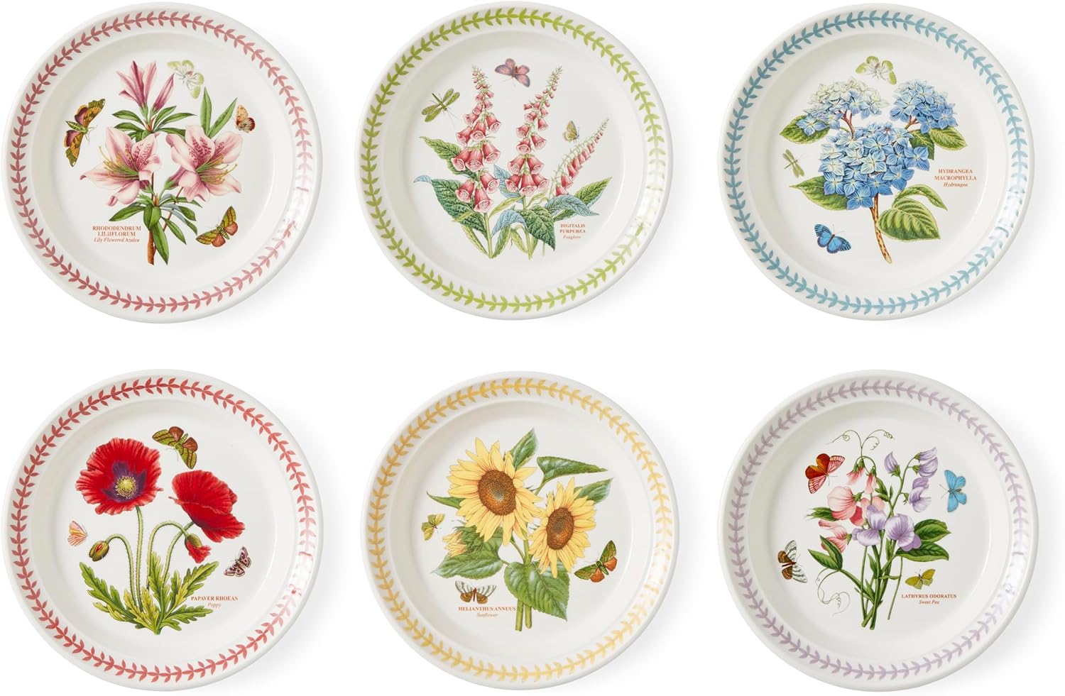 Portmeirion Portmerion Botanic Garden Meadow Round Salad Plate, 8 Inch, Assorted Flowers with Colourful Bay Leaf Rim, Stoneware, Microwave and Dishwasher Safe, Home and Restaurant for the