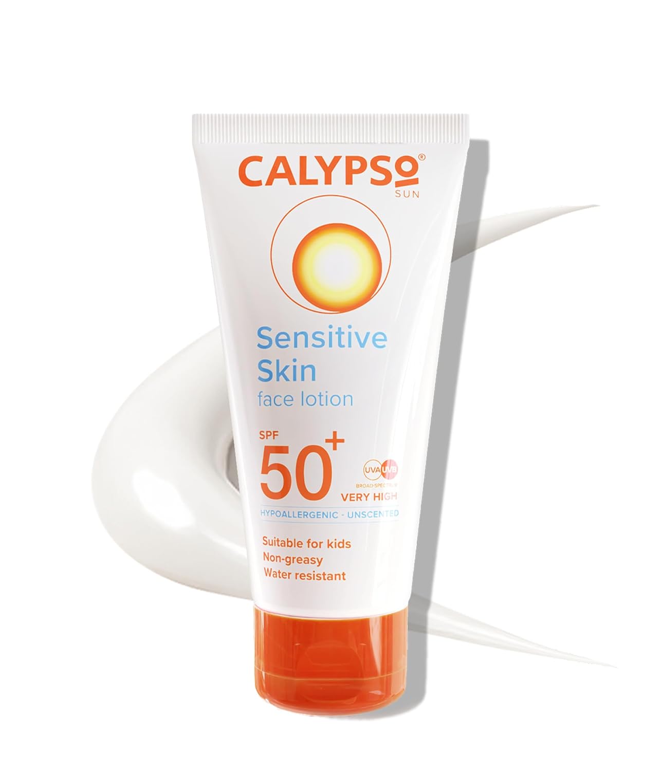 Calypso Sun Lotion for Sensitive Skin SPF 50+ Ultra High Protection Hypoallergenic Sun Protection Suitable for Children Water Resistant 50ml