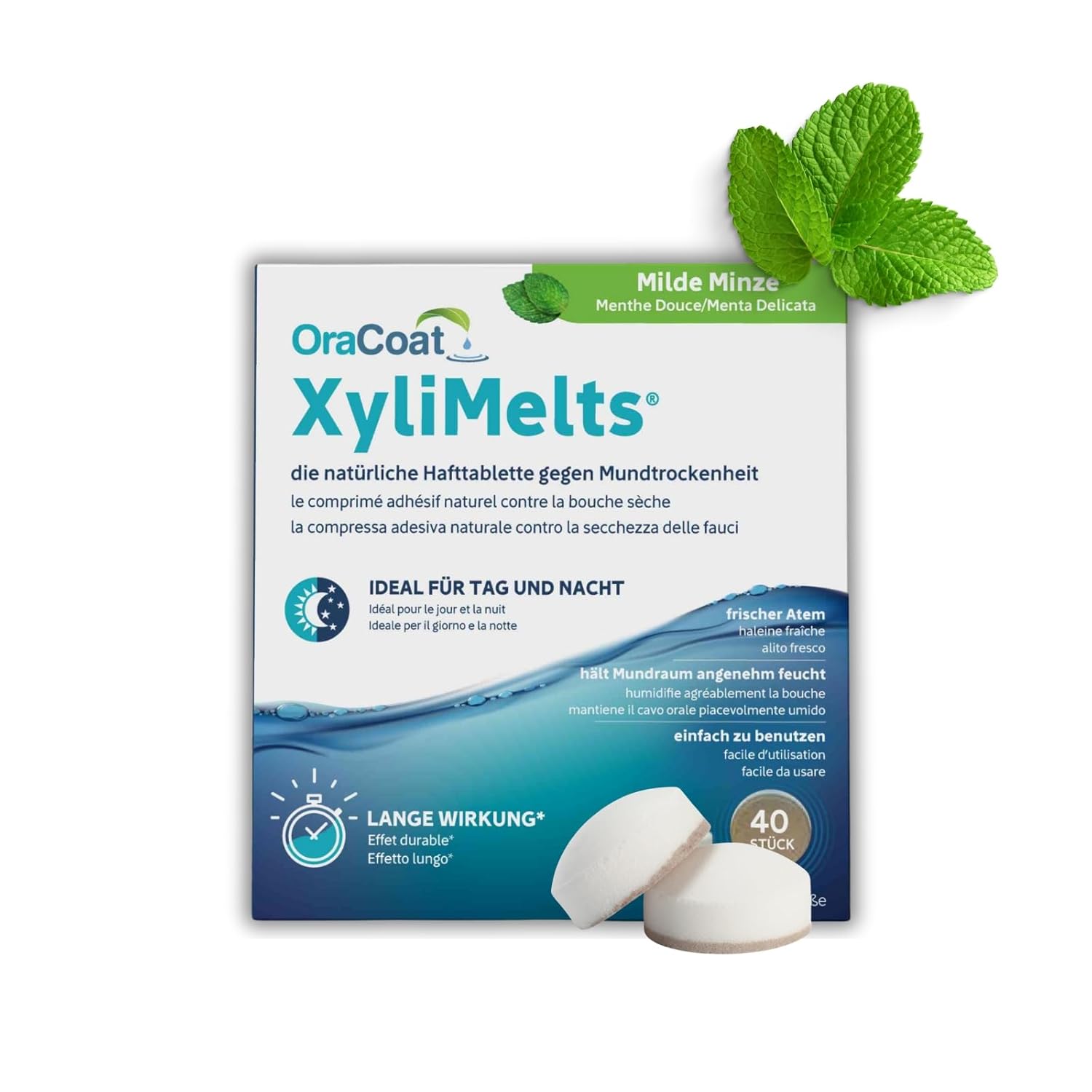 XyliMelts Store OraCoat XyliMelts - 40 Adhesive Discs Against Dry Mouth and Tooth Decay - Mild Mint Flavor, 40 capsules