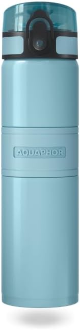AQUAPHOR City Cool Filter Bottle, 500 ml, Sky Blue, Bottle with Water Filter for Travel, Leak-proof Lid & Up to 24 Hours Cooling, Interchangeable Filter with Activated Carbon Fiber and BPA-Free