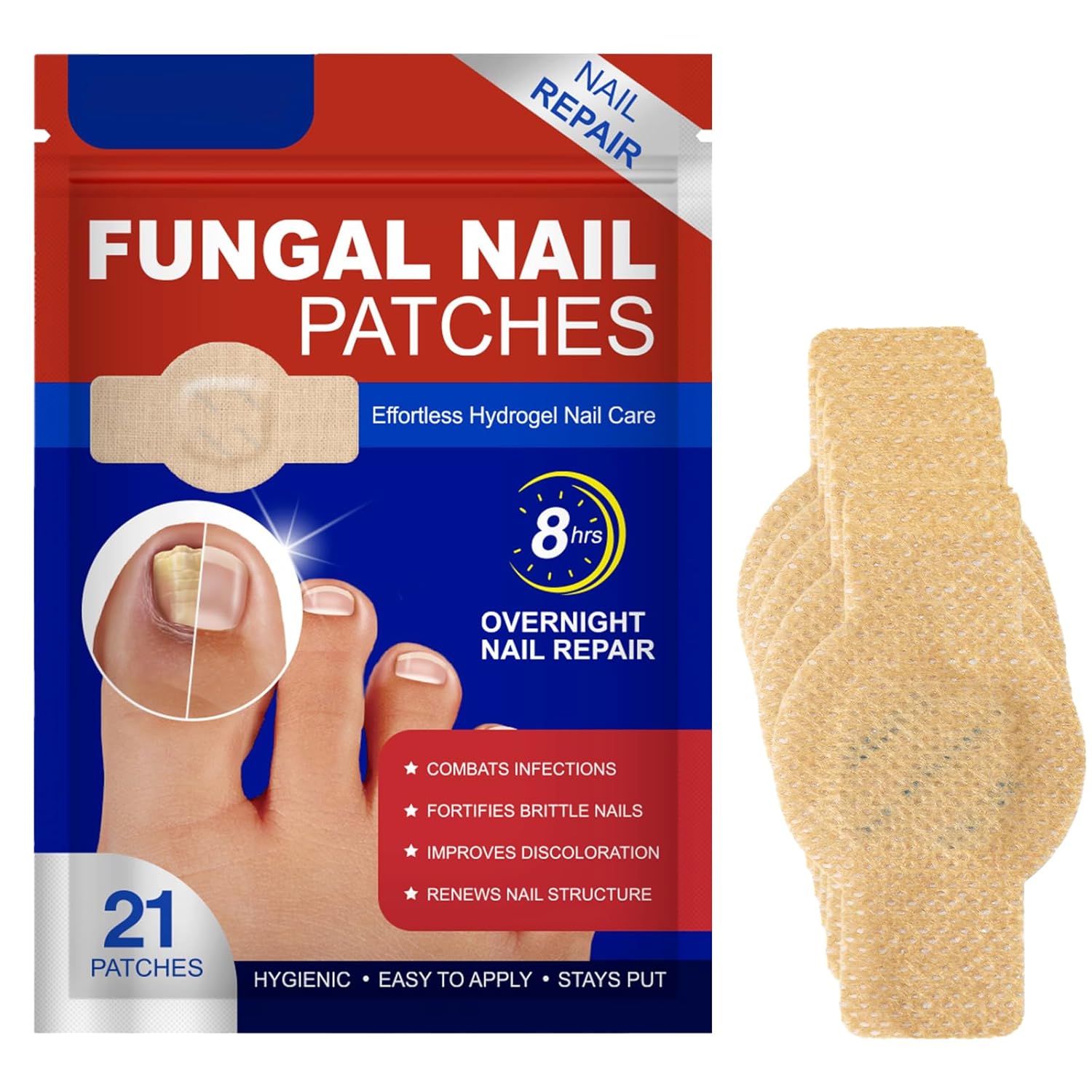 SNONESIY Pack of 21 Nail Fungus Plasters, Suitable for All-Day Use for Men and Women, Plasters Toenail