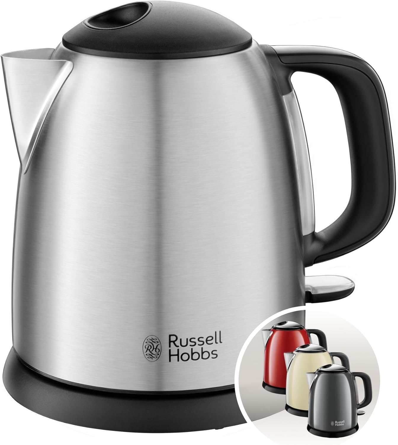 Russell Hobbs Adventure 24991-70 Mini Kettle Stainless Steel 1.0 L 2400 W Quick Boil Function Removable Limescale Filter Optimized Spout Small Travel Kettle Compact Tea Maker