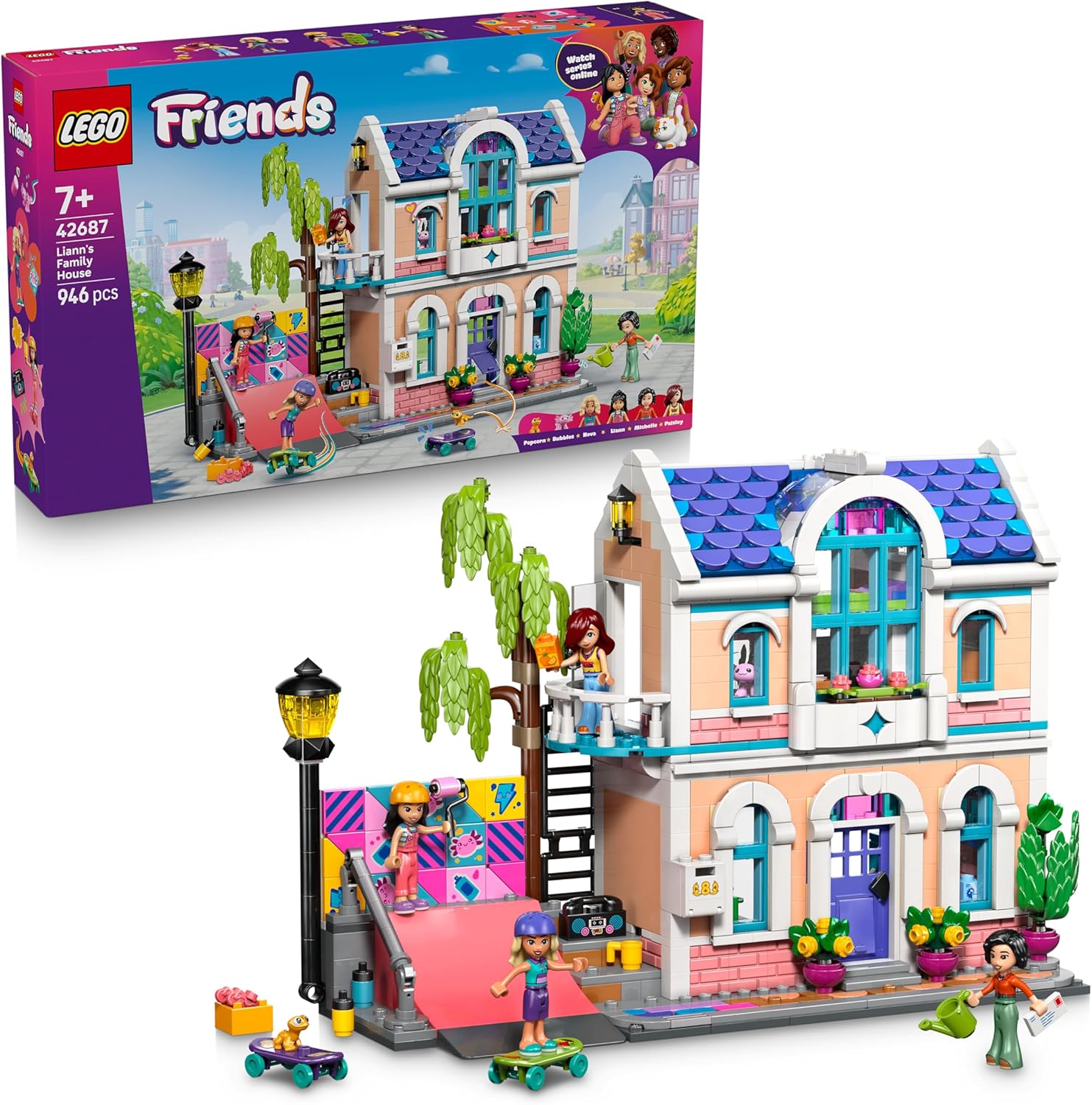 LEGO Friends Lianns Family House - Miniature Play Set with Garden, 4 Mini Dolls, Axolotl & Gecko Animal Figure and Accessories - Birthday Gift for Girls from 7 Years - 42687