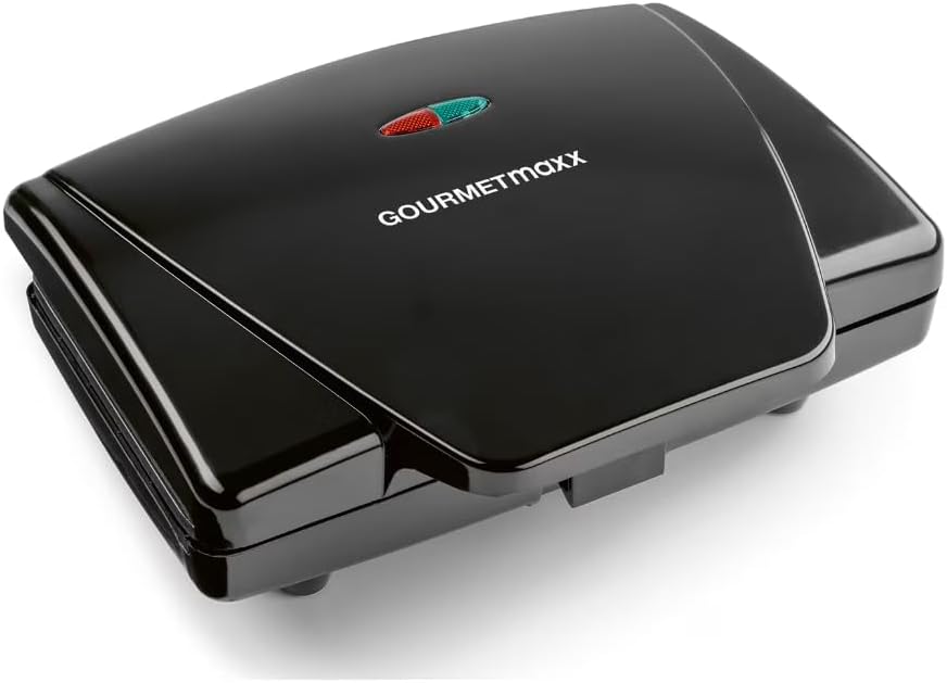 GOURMETmaxx Black Waffle Iron for Belgian Waffles - 750W Non-Stick Coating, Cool Touch Handle, Thermostat & Indicator Lights - Space Saving