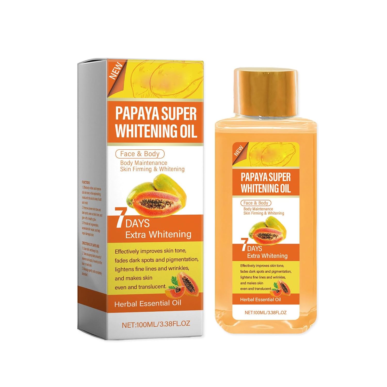 Generic Body Oil Vitamin C Body Oil Corrector Body Oil Vitamin C 7 Days Body Oil Vitamin C for Moisturising and (Orange, 4.3 x 3.6 x 11.5 cm)