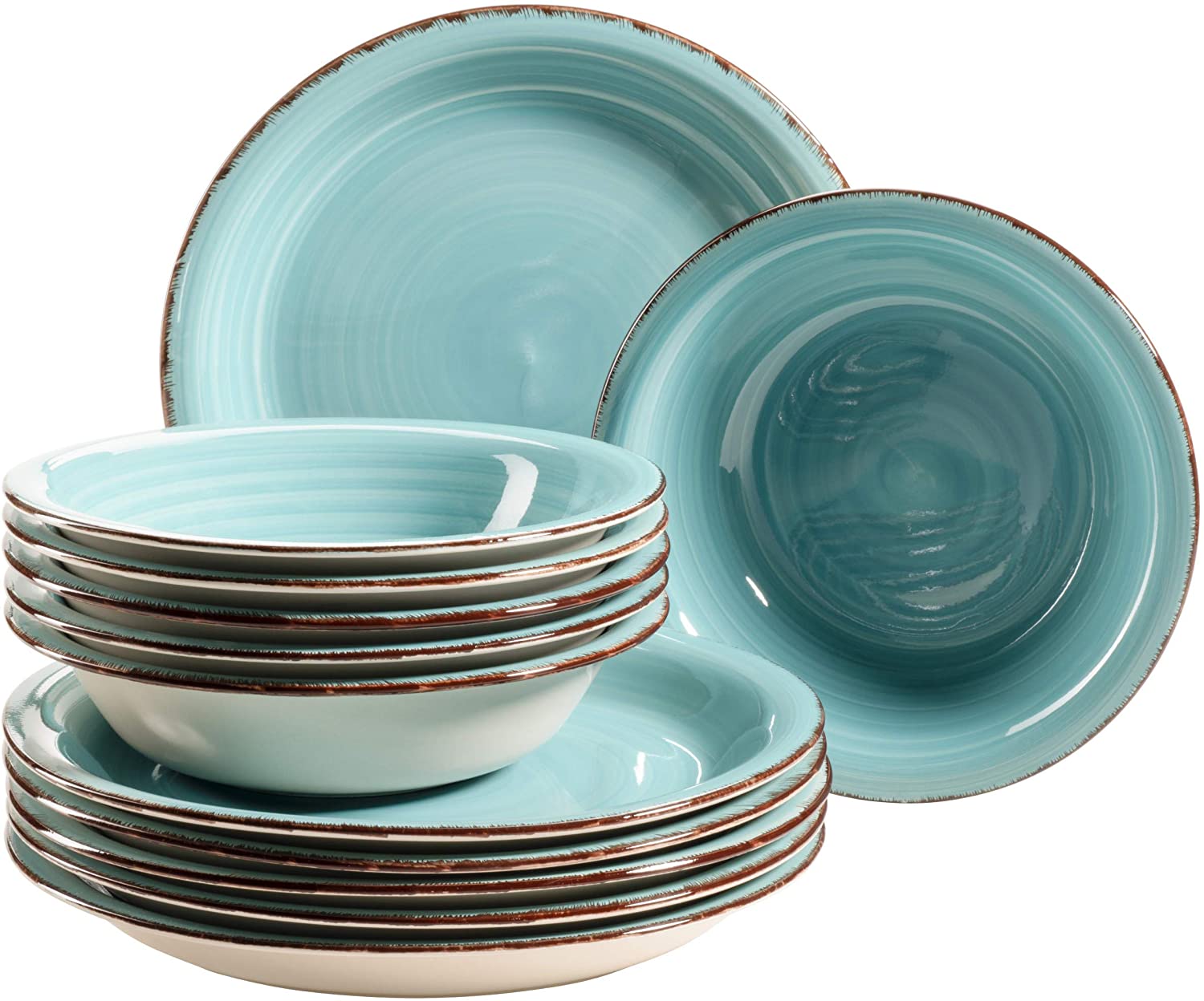 Maser Mäser Plate Set for 6 People with a Modern Vintage Look 12-Piece Dinner Set Hand-Painted