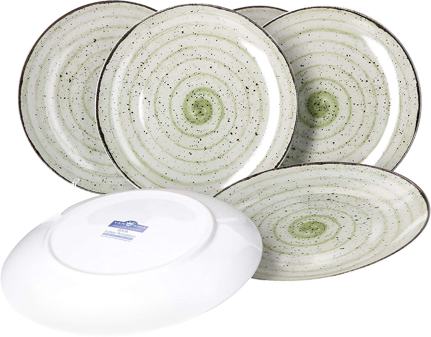 Van Well Riva Set of 6 Dinner Plates I Robust Porcelain Plates with Pattern - Modern Country House Style I Suitable for Microwave & Dishwasher - Large Plates Diameter 27 cm I Dinner Plates Flat Pack of 6