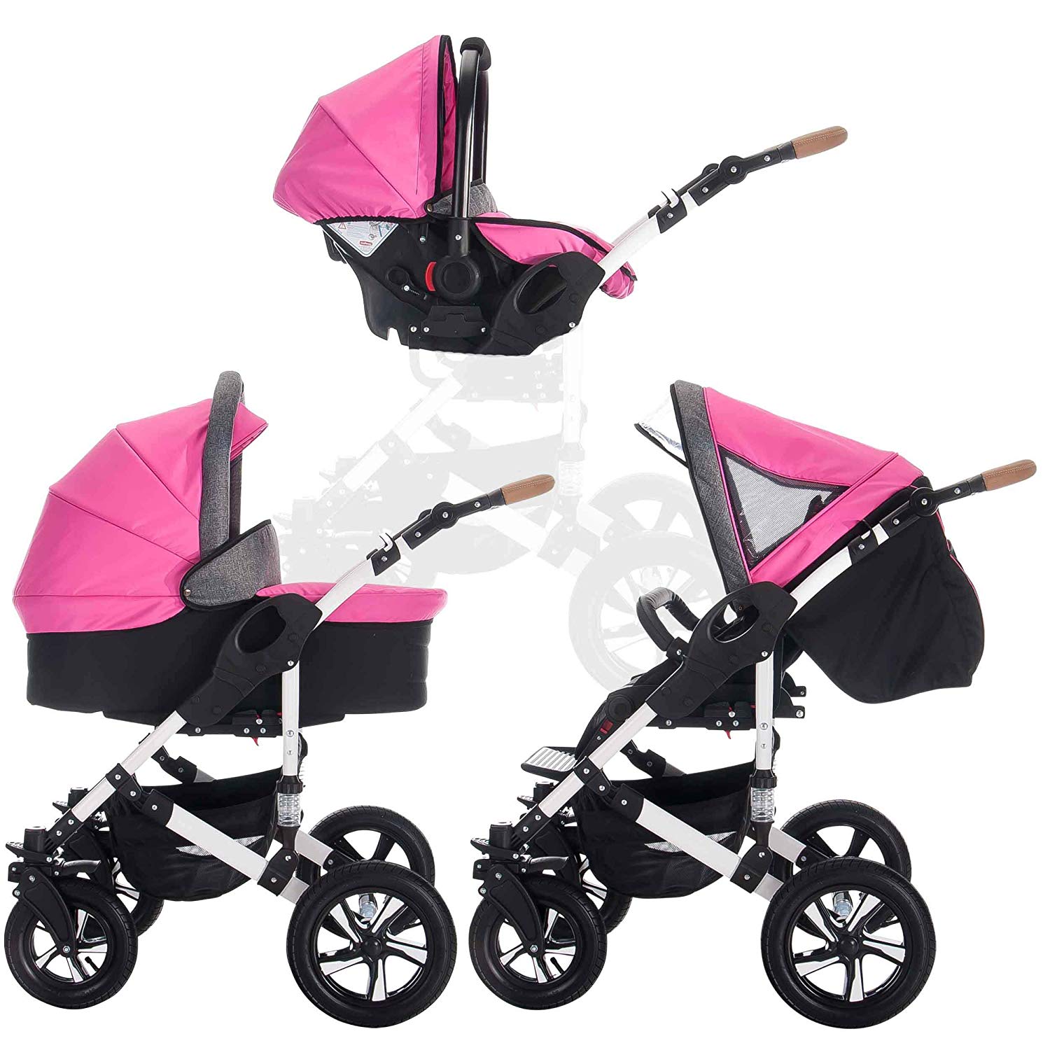 Bebebi myVARIO 3-in-1 Combi Pushchair Complete Set Pneumatic Tyres Colour: myGirl