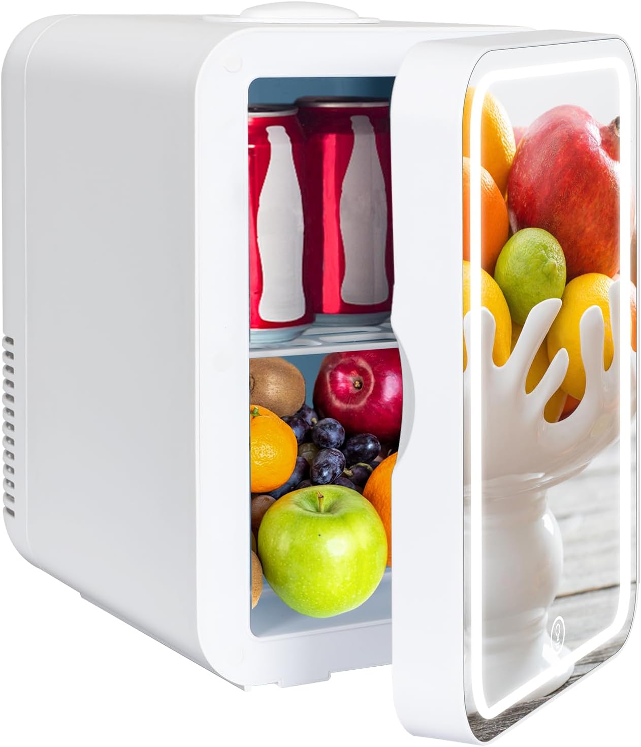 YU YUSING Mini Fridge with LED Mirror, 8 Liters, Cosmetic Fridge with LED Light, Make-Up Mirror, 12 V/220 V, Retro Small Skincare, Fridge Cooling/Heating Function for Cars, Offices, Bedrooms,