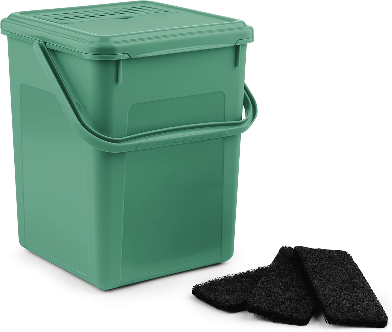 Rotho Organic Compost Bin 9 L with Activated Carbon Filter in Lid and Other Replacement Filter, Plastic (PP) BPA-Free, Turquoise, 9 L (23.0 x 22.5 x 27.5 cm)