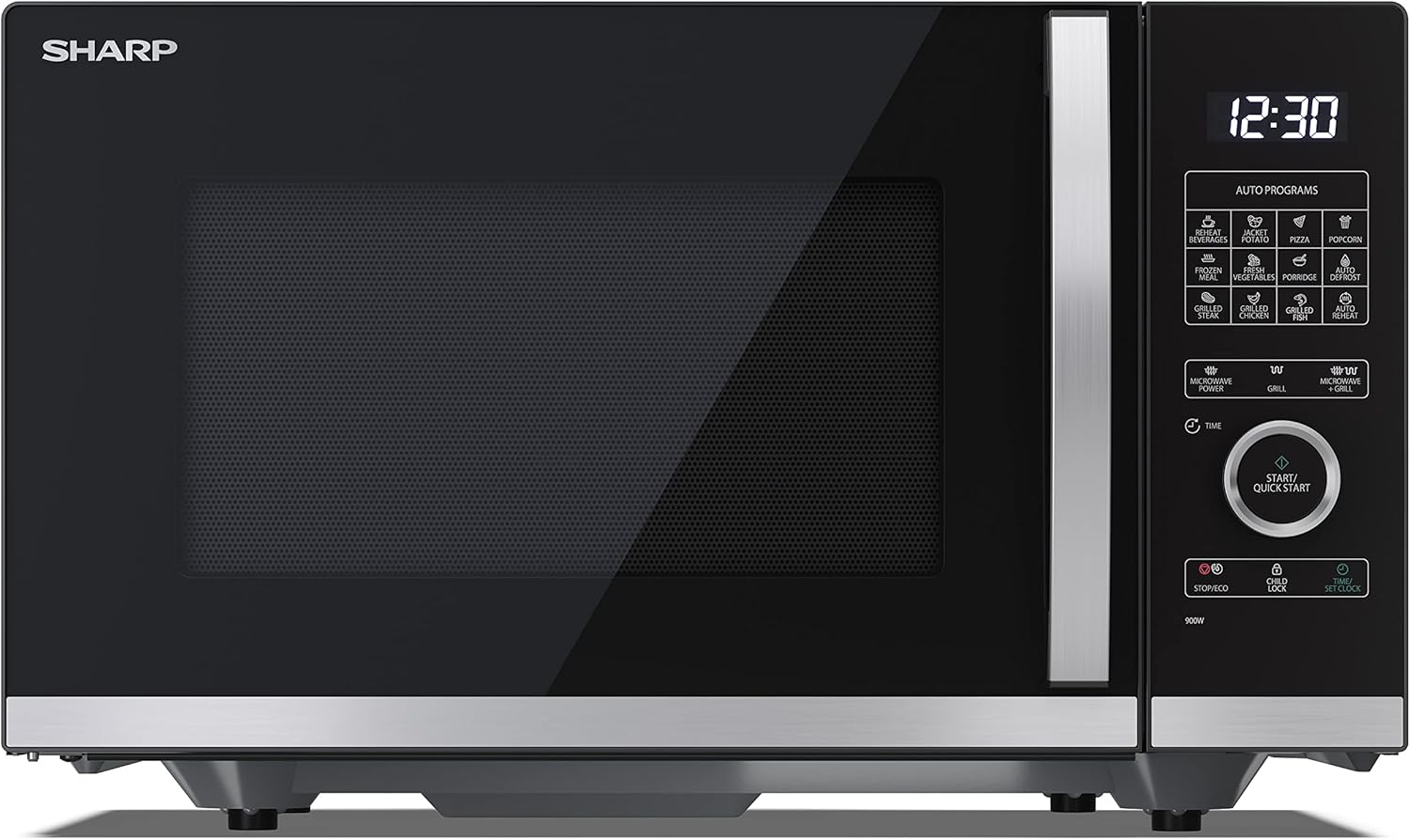SHARP Store SHARP QG234AEB Microwave with Grill (Microwave: 900 W, Grill: 1000 W, 10 Power Levels, Defrost Function, Dimensions: 490 x 288 x 393 cm), Black
