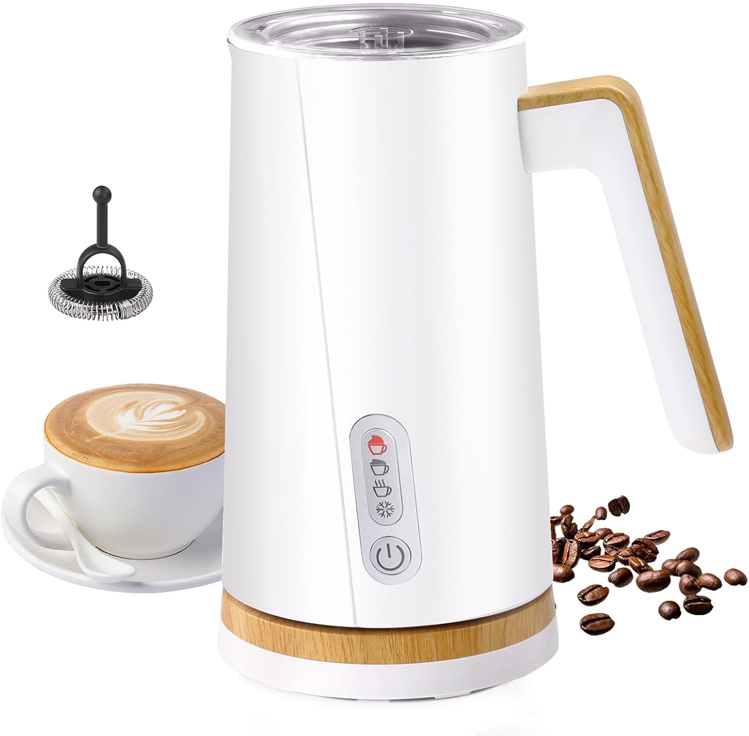 Electric Milk Frother 4-in-1 - Electric Milk Frother for Hot and Cold Milk Froth, Milk Warmer with Automatic Shut-Off and Milk Container (White)