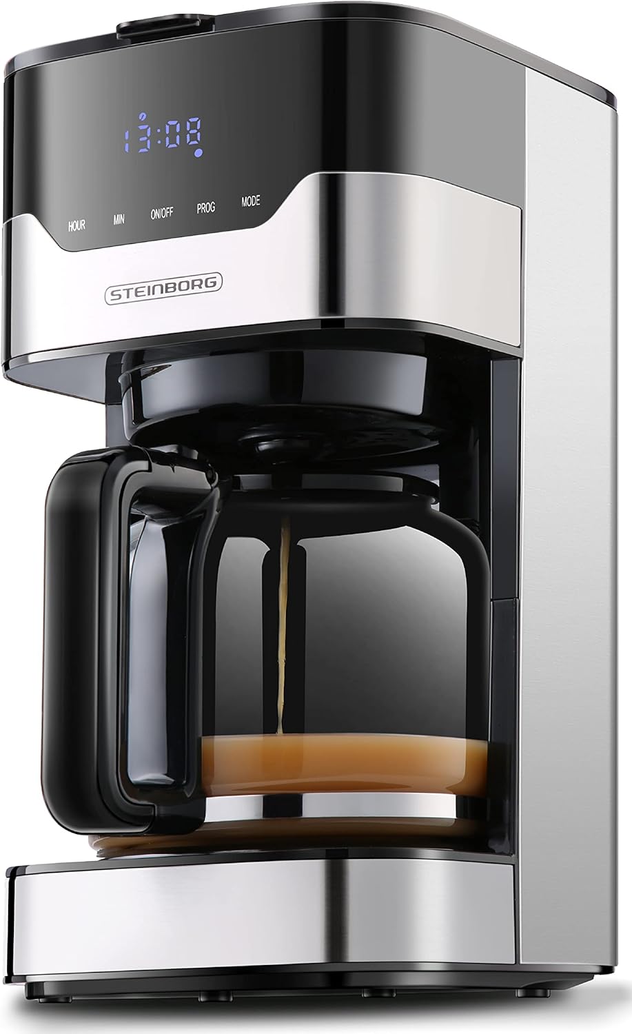 Steinborg Filter Coffee Machine with Timer, 1.5 Liter Capacity, 900 Watt, Small Coffee Machine, Warming Plate, Permanent Filter, Digital Coffee Machine, Coffee Machine