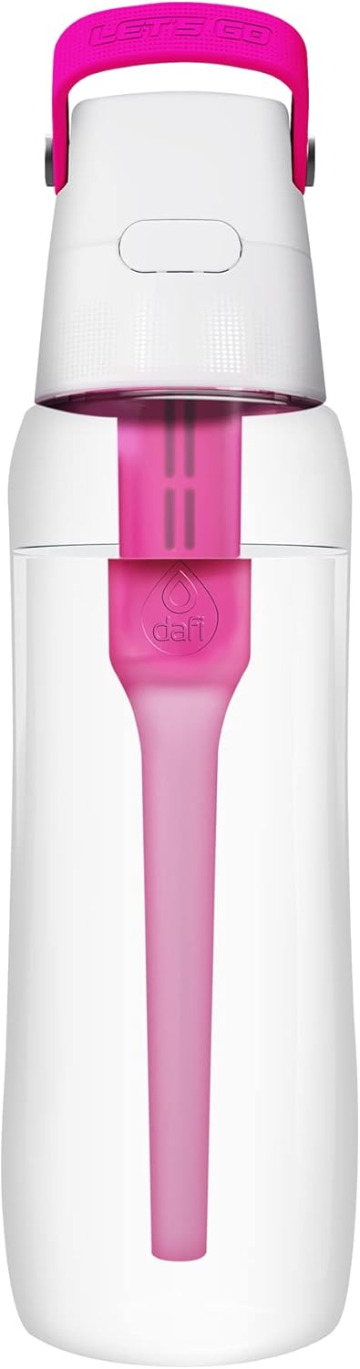 DAFI Water Bottle with Filter Solid 0.7 L Pink - Water Bottle Filters Chlorine When Drinking, Water Filter Bottle, Water Filter Bottle - for Travel, Sports, BPA-Free