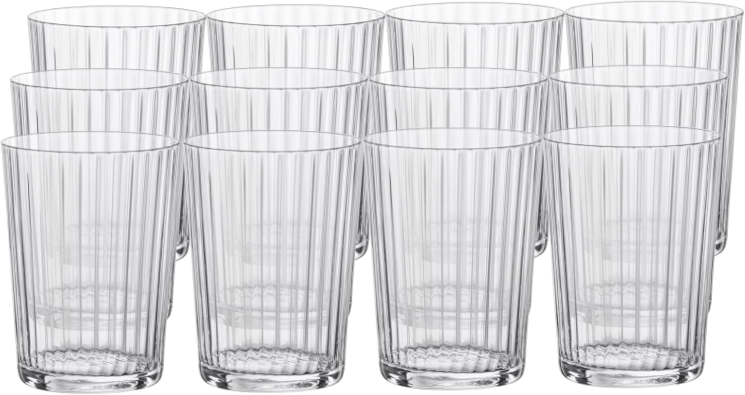 Bormioli Rocco Exclusiva Gin Fizz Glasses, 12-17oz Ribbed Star Crystal Tumblers with XLT Treatment - Durable Cocktail Glasses for Everyday Use Dishwasher Safe