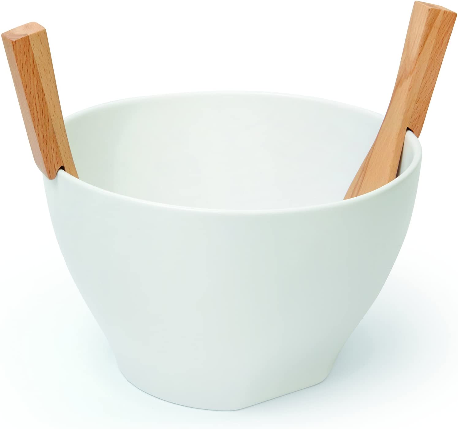 Umbra 461065 668 Savore Salad Bowl and Salad Servers (2 in 1 Ceramic White/Natural