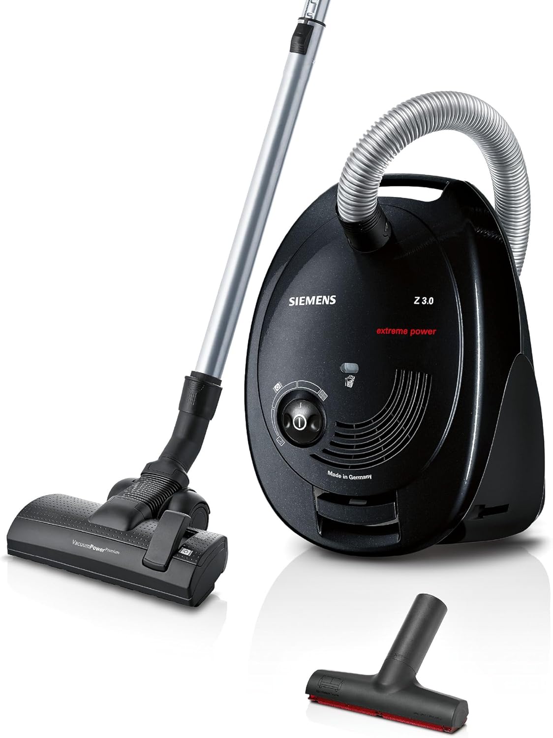 Siemens Z 3.0 Extreme Power Vacuum Cleaner with Bag VSZ3XTRM11, Ideal for Pet Hair, Low Power Consumption, Hygiene Filter, 850 Watt, Black