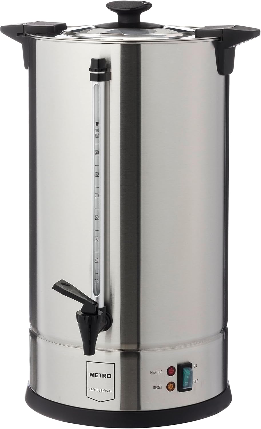 METRO Professional GCM4015 Coffee Machine, 15 Liters, 100 Cups, 1650 W, with Filter, Keep Warm Function, Overheating Protection, Level Indicator, Cool Outer Wall, Lid Closure, Silver