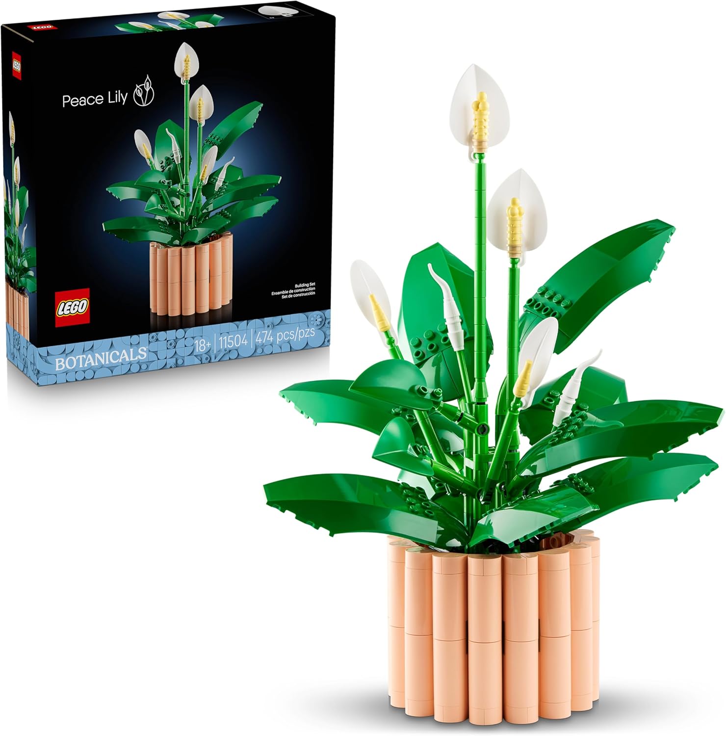 LEGO Botanicals Peace Lily - Set with Artificial Plant for Adults - with Artificial White Flowers and Buds for DIY Decoration - Valentine\'s Day Gift Idea for Women - 11504