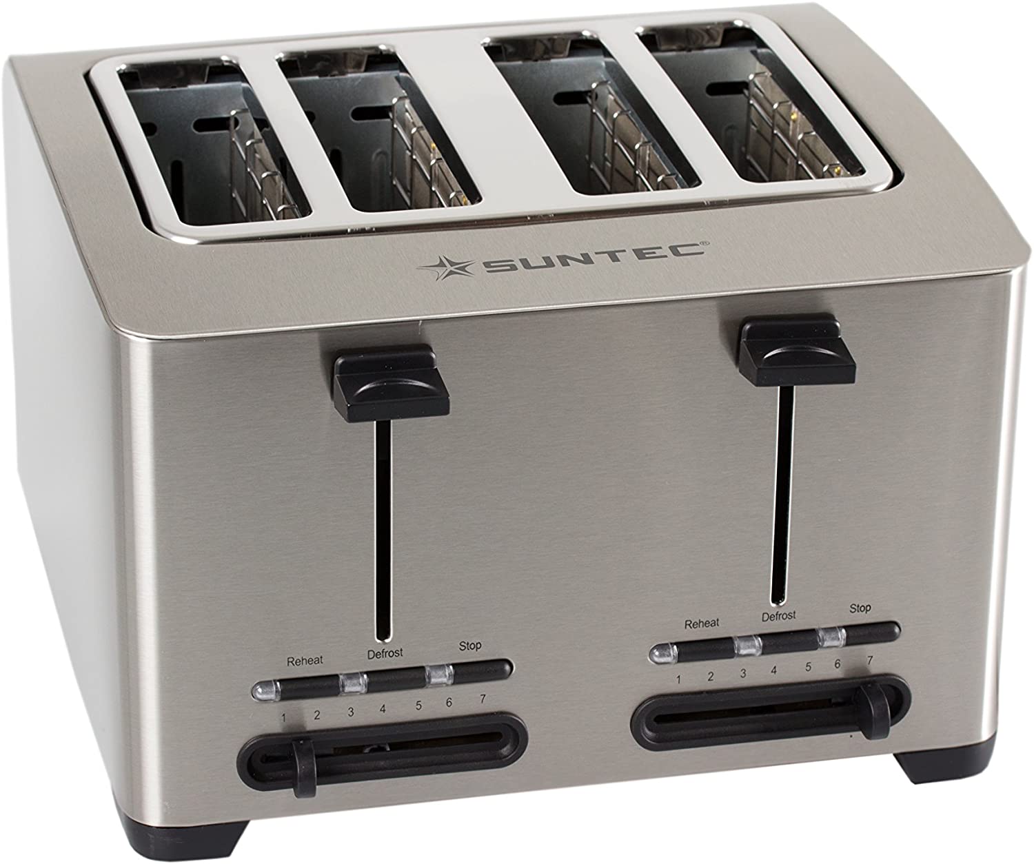 Suntec Wellness Suntec Toaster TOA-8083 V2A [4-slot toaster, 2x bread rolls, variable roasting, crumb tray, max. 1500 Watt]