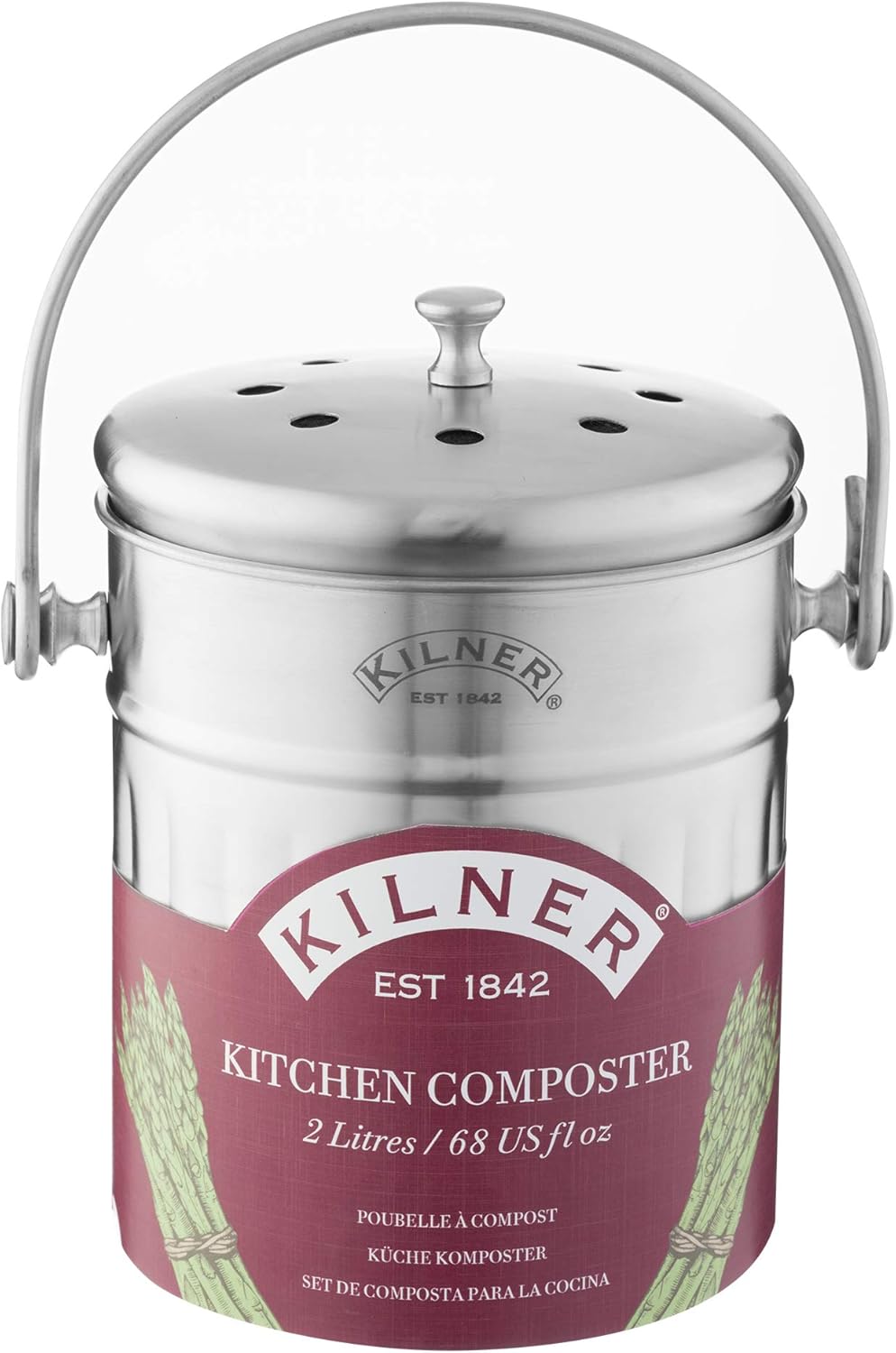 Kilner 0025.416 2 Liter Kitchen Composter, Silver