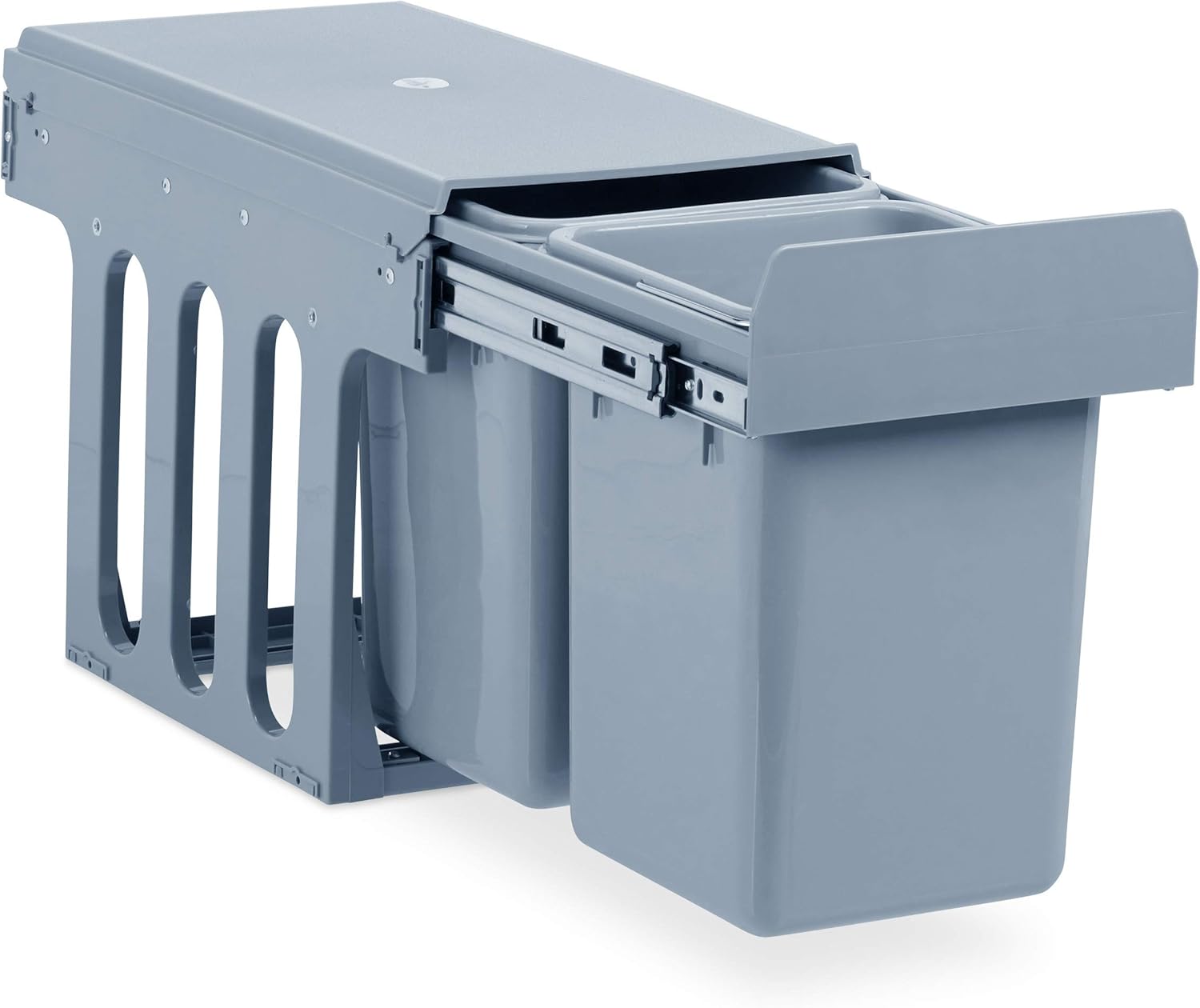 Relaxdays Built-In Kitchen Rubbish Bin, Pull-Out Duo, 8 Liters Each with Base Cabinet, Plastic, H x W x D: 35.5 x 25 x 47 cm, Grey