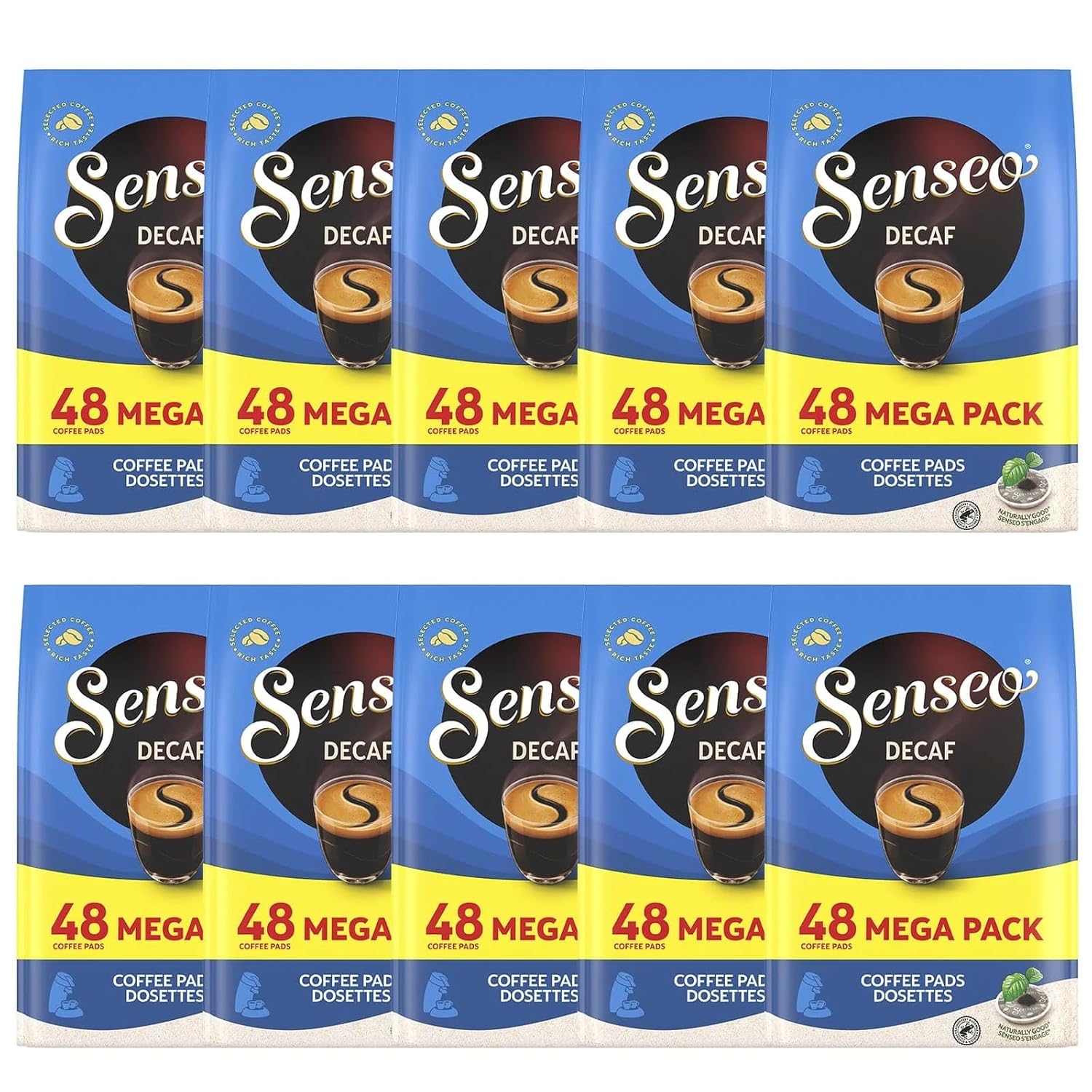 Senseo Decaffeinated Coffee Pods, Rich Aroma, Intense & Balanced, Coffee, New Design, Pack of 10, 10 x 48 Pads