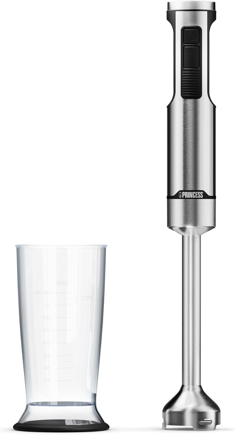 Princess Prof XXL 221233 Stainless Steel Hand Blender, 1500 W, 50 cm Extra Long Bar, 5 Speeds, Turbo Function, 4-Blade System, Measuring Cup with Lid, Dishwasher Safe