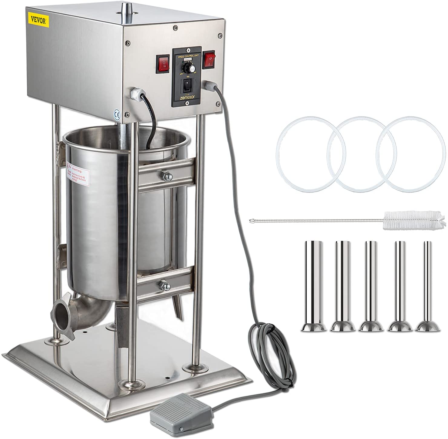 VEVOR VEVO Sausage Press Meat Mincers Electric 12L Sausage Filler Stainless Steel Electric Sausage Filling Machine with 5 Filling Tubes Diameter 16/22/25/32/38 mm