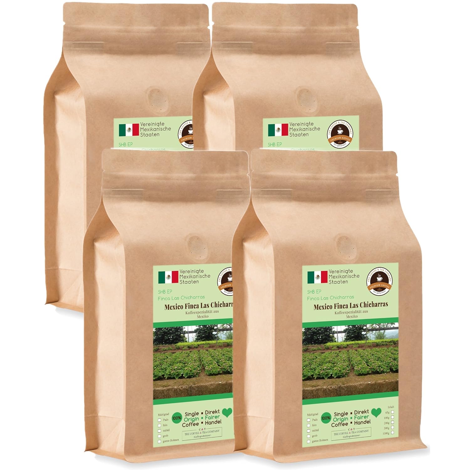 Kaffee Globetrotter Coffee Globetrotter - Coffee with Heart - Mexico Finca Las Chicharras - 4 x 1000 g Whole Bean - for Fully Automatic Coffee Grinder - Roasted Coffee Fair Trade | Gastropack Economy Pack