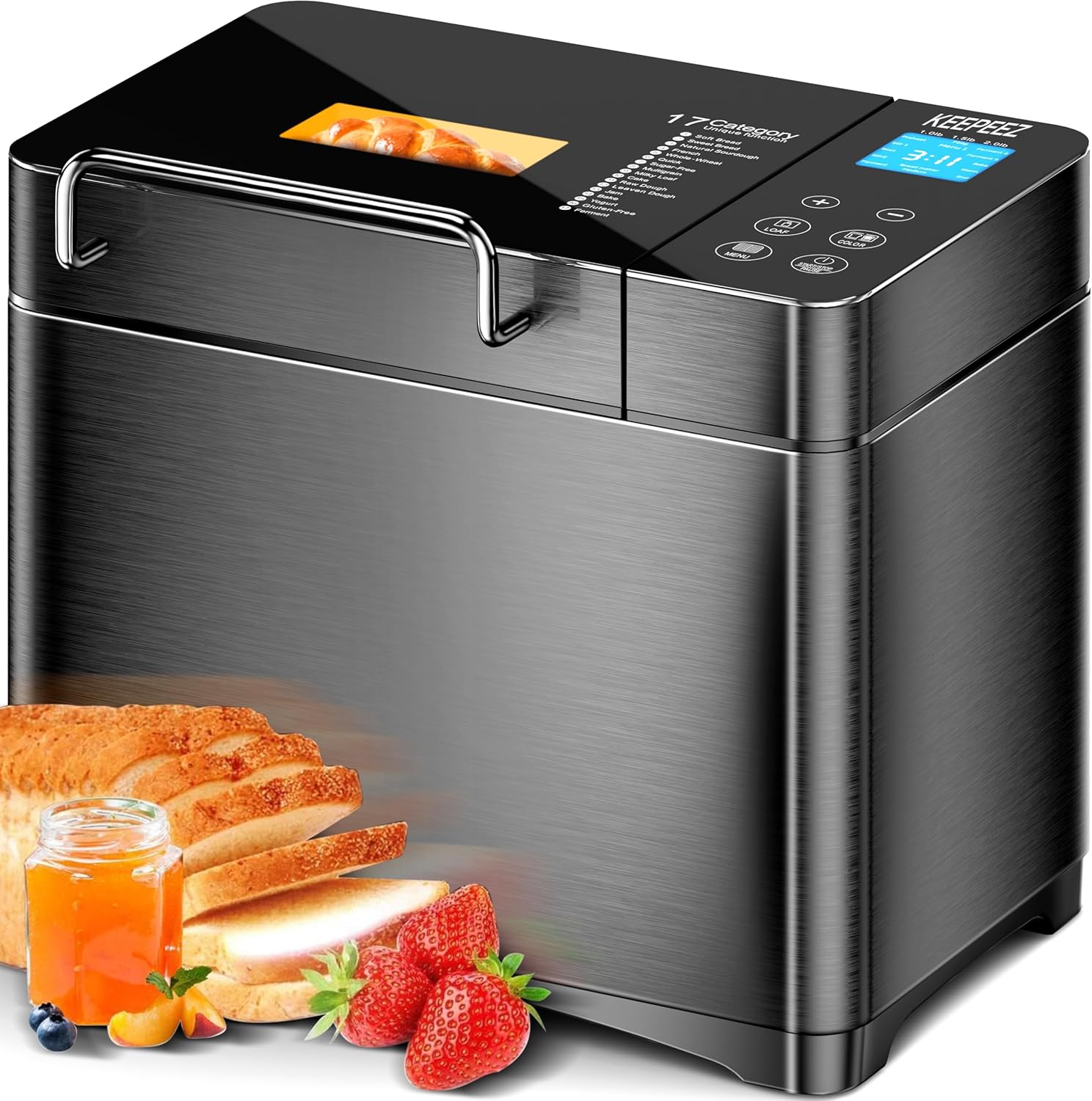 Pro 17-in-1 Fully Automatic Stainless Steel Bread Maker with Healthy Ceramic Bread Pan, 710 W Convection Bread Machine, 1 kg Capacity, Automatic Nut Dispenser, Intelligent Touch Panel