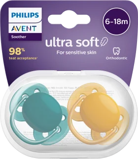 Philips Avent Schnuller Ultra Soft Silikon, Petrol/yellow, 6-18 months, 2 hours