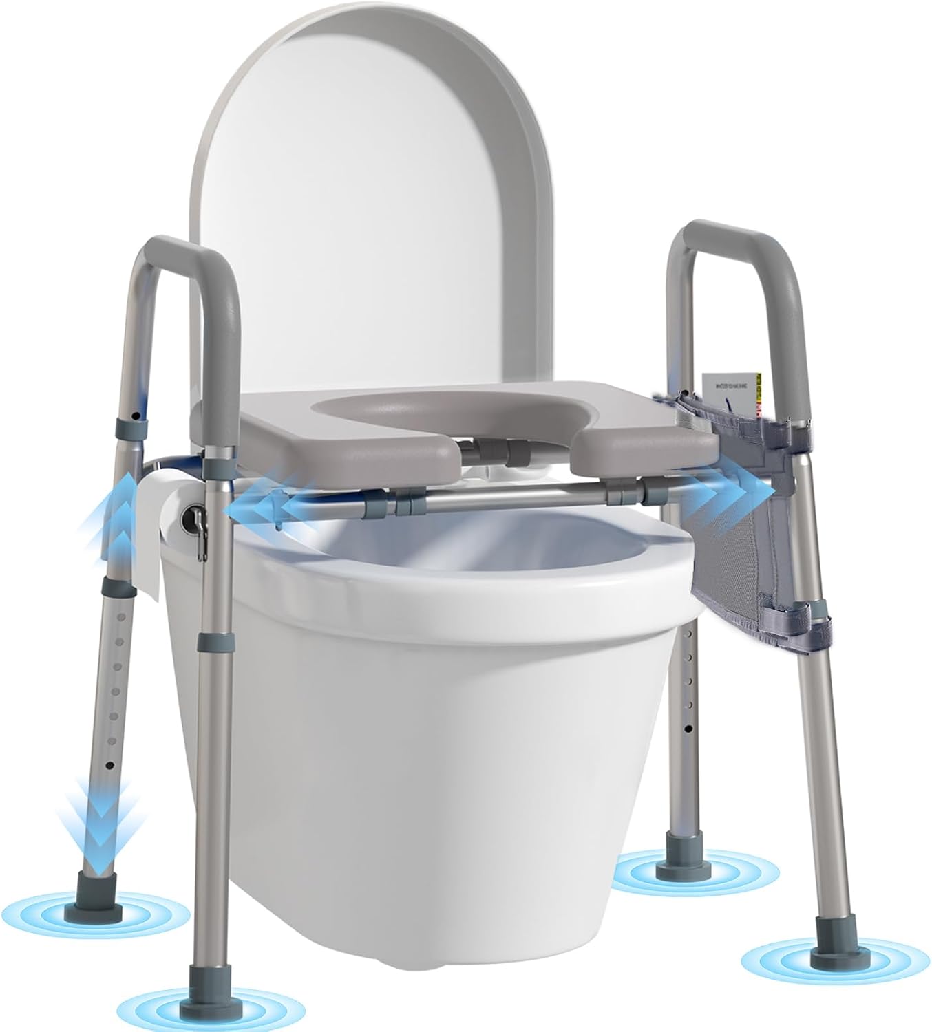 WHLICKS Store Raised Toilet Seat with Handles - Width Adjustable Raised Seat, Comfortable Padded Toilet Seat Raisers for Seniors, Disabled and People with Limited Mobility, Fits (Grey)