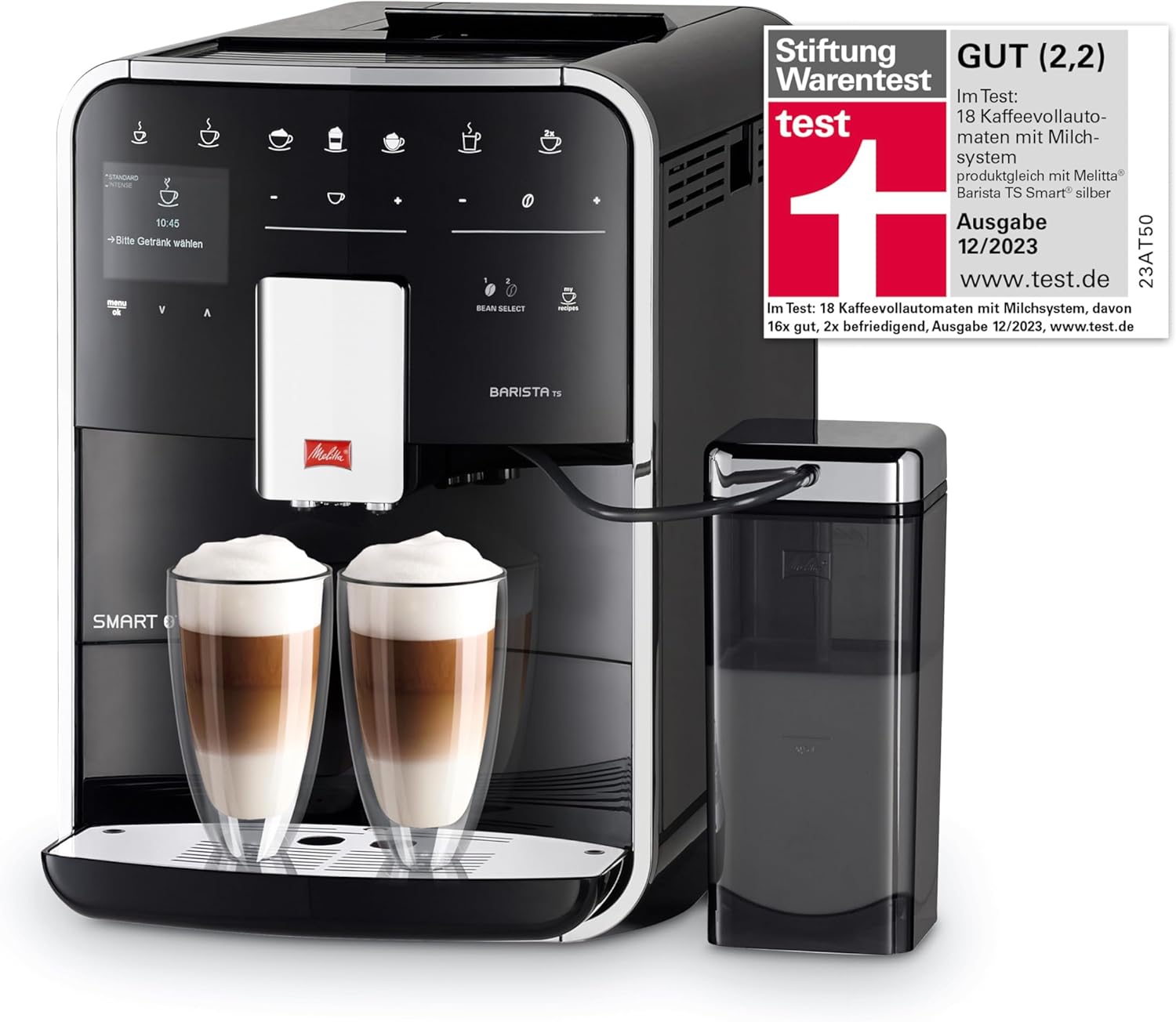 Melitta Caffeo Barista TS Smart F850-102, Fully Automatic Coffee Machine with Milk Container, Smartphone Control with Connect App, One Touch Function, Black