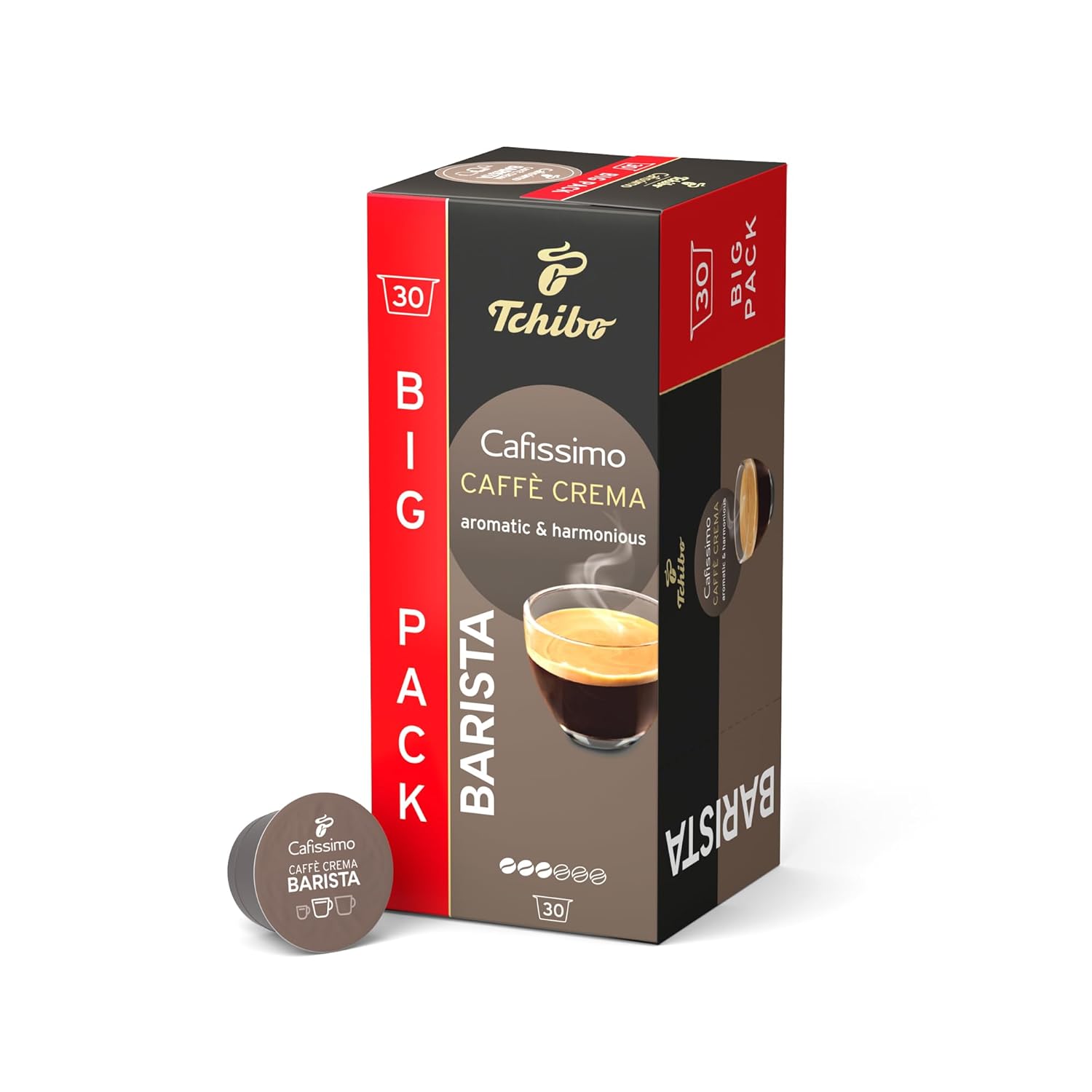 Tchibo Cafissimo Barista Caffè Crema Coffee Capsules Pack of 30 (Caffè Crema, Aromatic and Harmonious)
