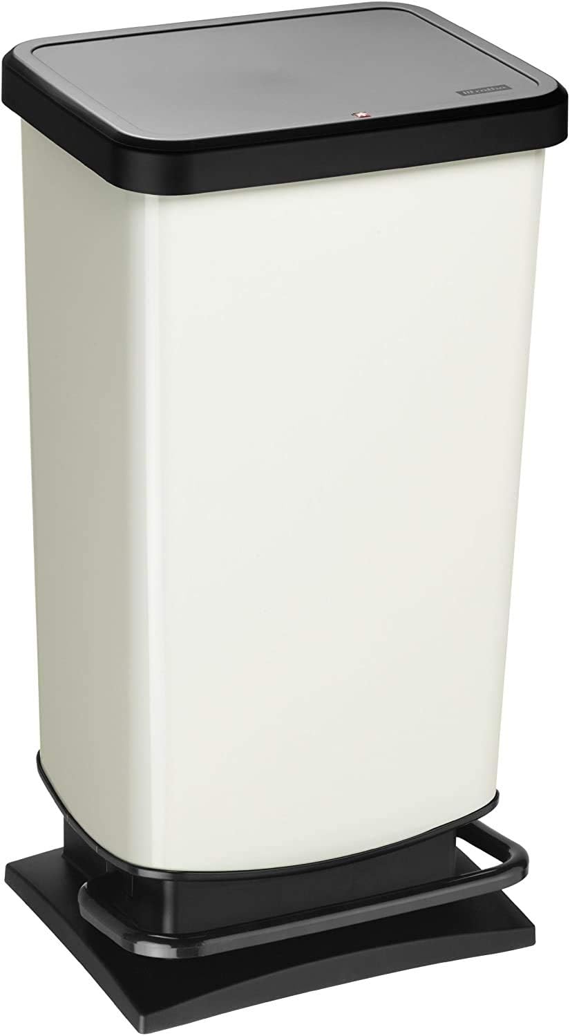 Rotho Paso Rubbish Bin 40 L with Pedal and Lid, Plastic (PP) BPA-Free, White Metal, 40 L (35.3 x 29.5 x 67.6 cm)
