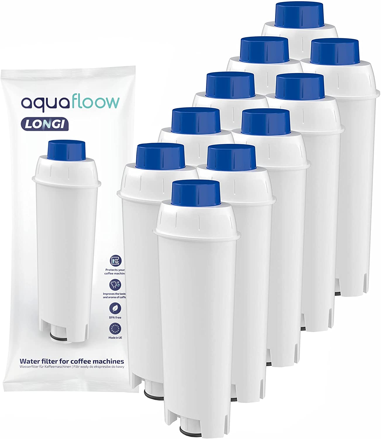 Wessper Aquafloow Water Filter Replacement for DeLonghi DLSC002, SER3017 & 5513292811 Coffee Machines - Includes Versions of the ECAM, ESAM, ETAM Series (Pack of 10)