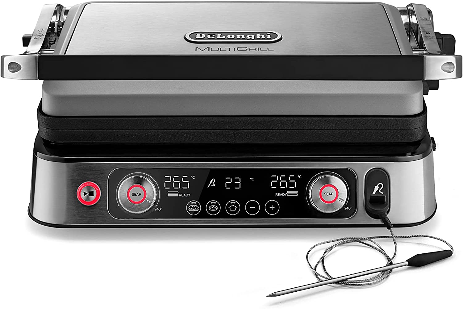 DeLonghi De\'Longhi CGH1112DP MultiGrill 1100 Electric Grill with App, Electronic Control with 2 Independent Thermostat, Dishwasher Safe, Integrated Thermostat, 2200 W, Silver