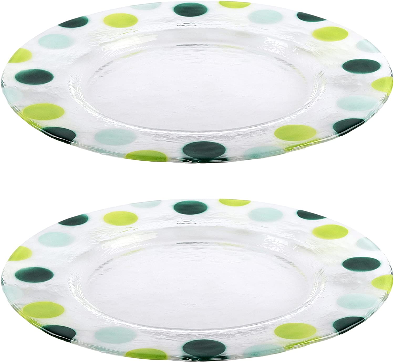 Bohemia Cristal Play of colors Lime Soda Glass Plate Set of 2 Approx. Diameter 320 mm with Polka Dots