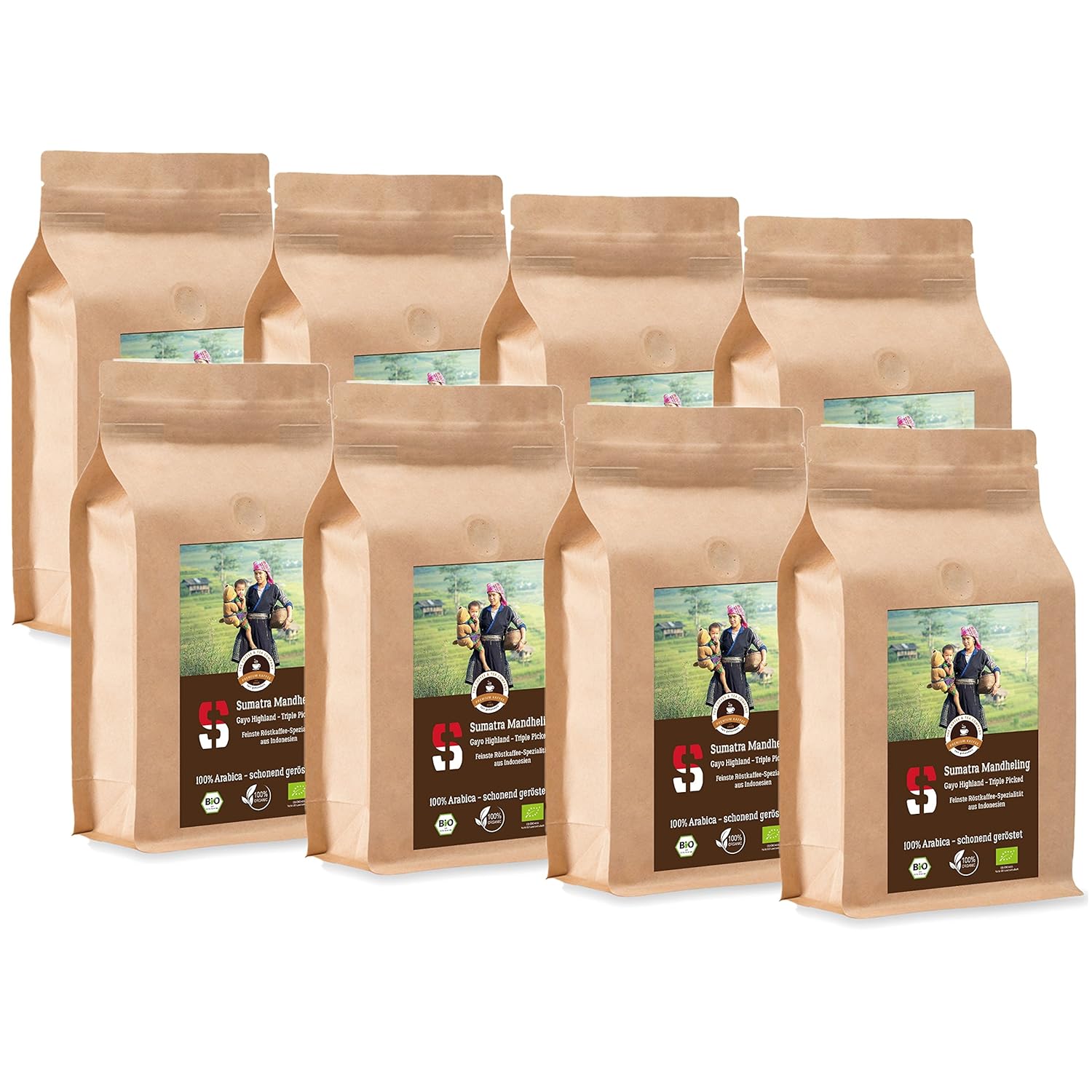 Kaffee Globetrotter Coffee Globetrotter - Sumatra Mandheling Gayo Highland - Organic - 8 x 1000 g Very Fine Ground - for Fully Automatic Coffee Grinder - Roasted Coffee from Organic Cultivation | Gastropack Economy Pack
