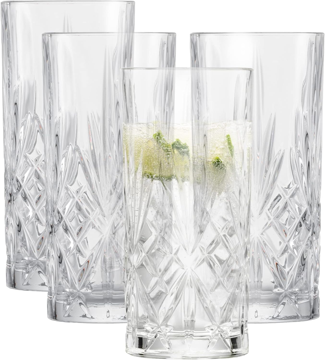 SCHOTT ZWIESEL Long Drink Glass Show (Set of 4), Graceful Drinking Glass for Long Drinks with Relief, Dishwasher-Safe Crystal Glasses (Item No. 121878), Crystal