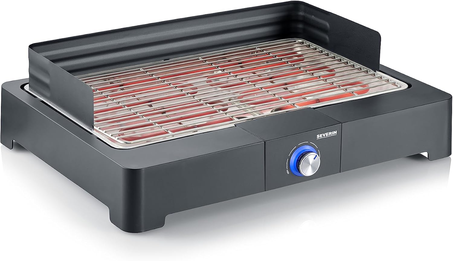 SEVERIN PG 8565 Table Grill with Stainless Steel Grill for Indoor and Outdoor Use, Electric Grill with Quick Grill Start, Balcony Grill without Risk of Burning, Black