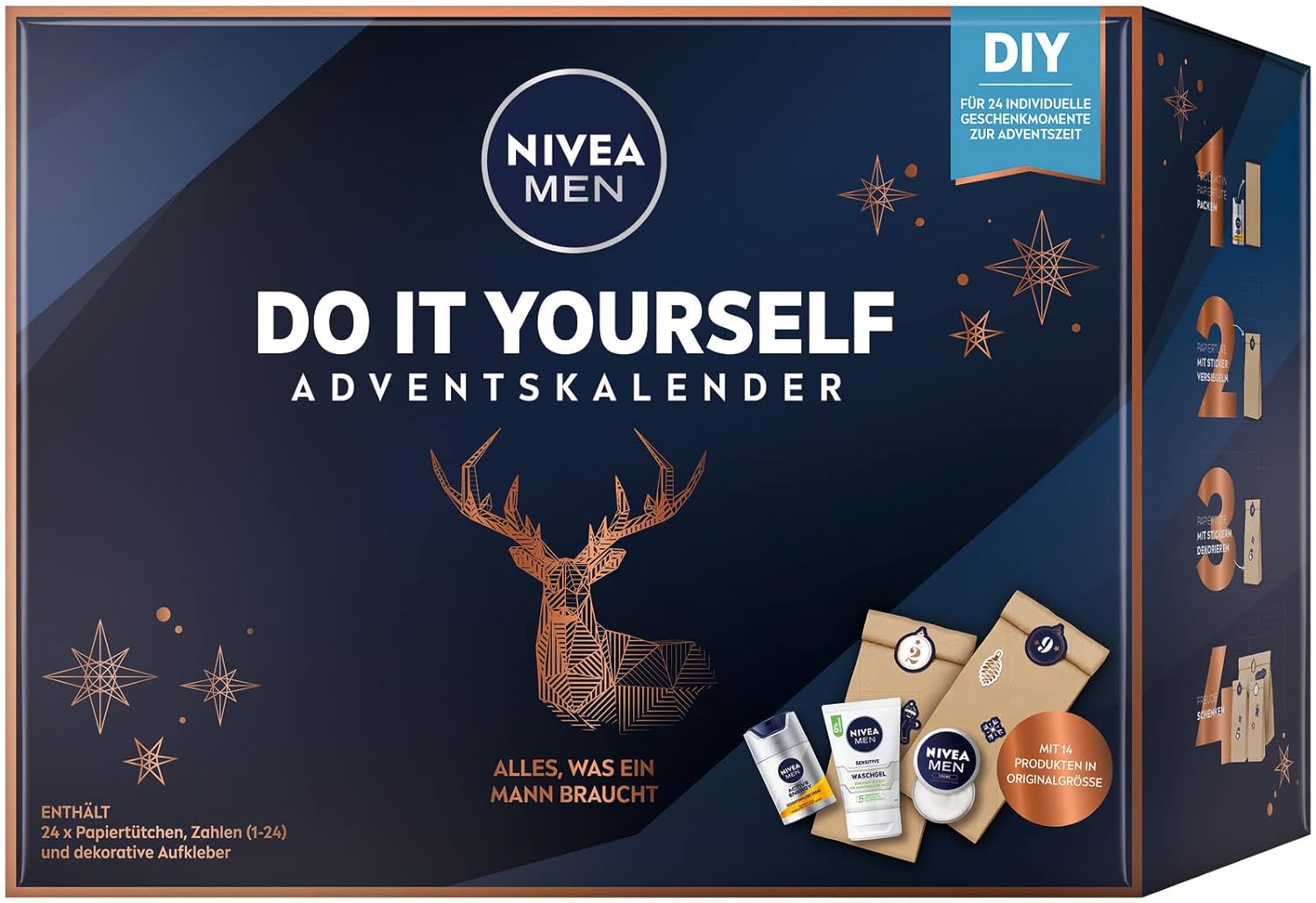 NIVEA MEN DYI Advent Calendar 2022 for 24 Unique Pampering Moments, Christmas Calendar with Selected Care Products & Accessories, Care Set for the Advent Season