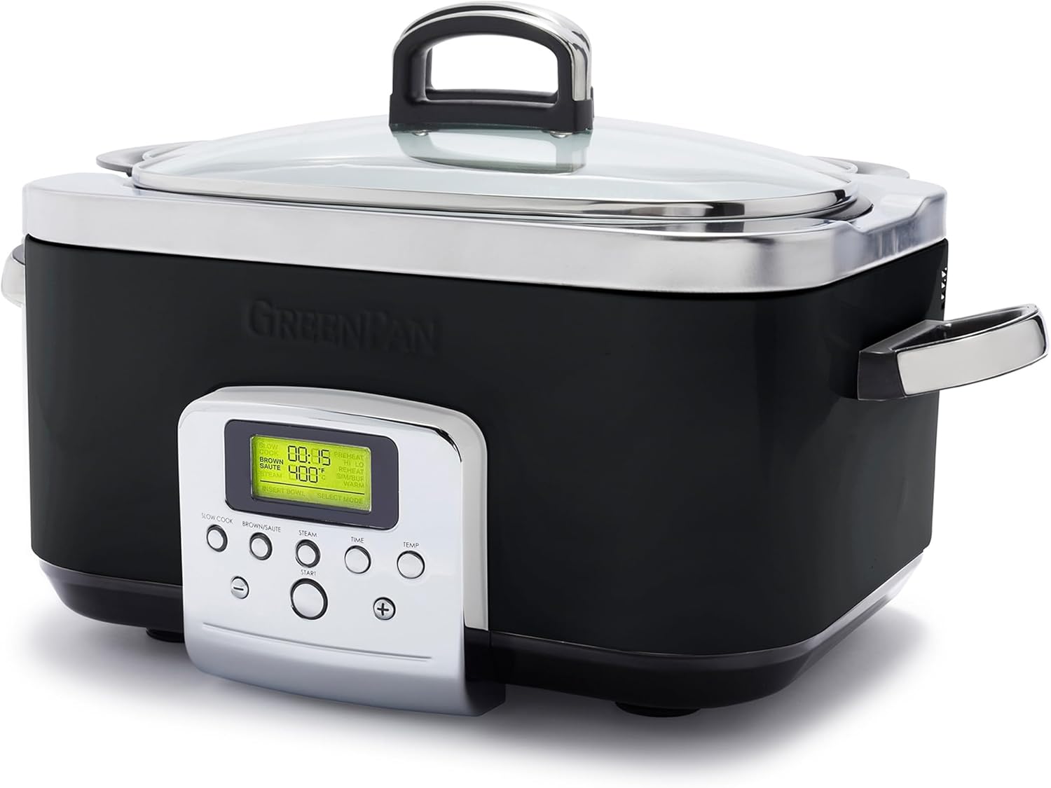 GreenPan Elite 8-in-1 Programmable 6L Slow Cooker Multicooker, Dishwasher Safe Lid & Pot, PFAS-Free Healthy Ceramic Non-Stick Coating for Frying, Stewing, with Steamer Insert, Black